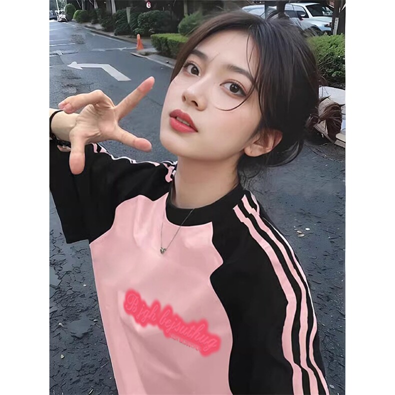 夏季美式高街重磅纯棉三条杠织带插肩撞色男女短袖T恤CZ33-特P25,男装T恤,电商A486