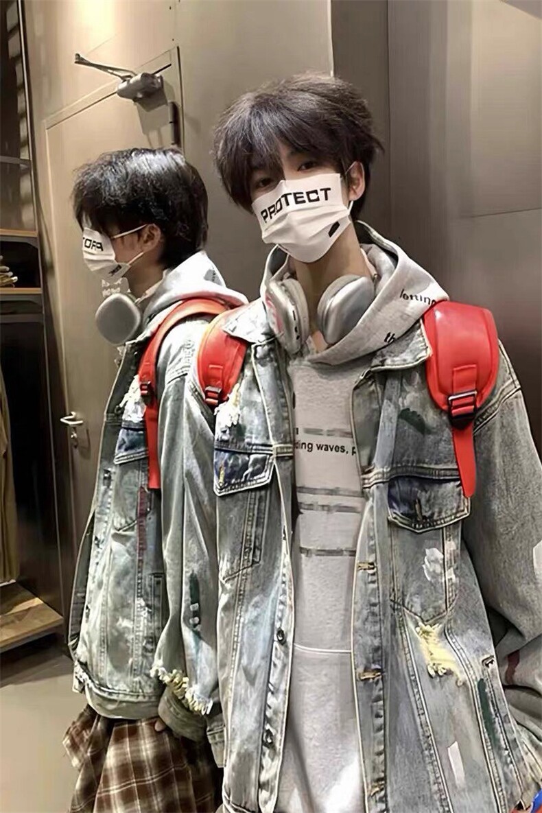 2026年新款港风美式小众破洞涂鸦休闲牛仔外套男潮insJK1416-P65,男装夹克,星座313A(原308A-2)