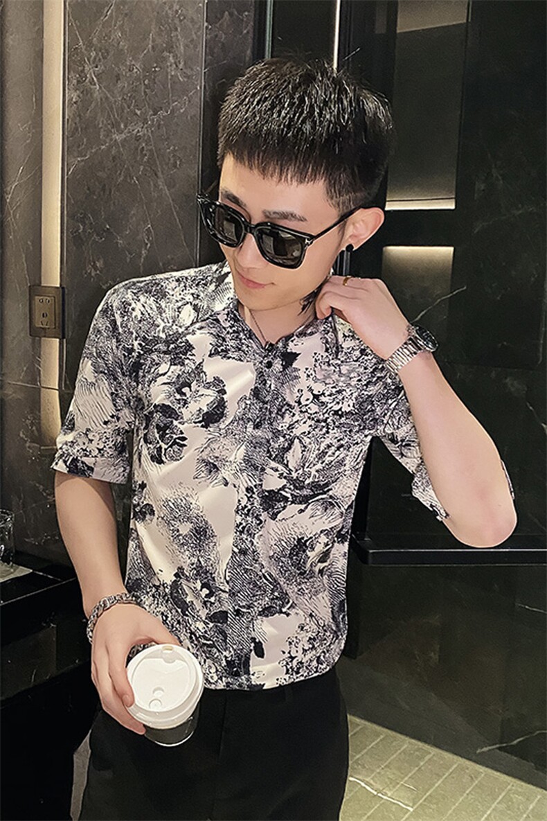 312A-116-P55新款社会小伙中袖衬衫韩版潮流男士五分袖衬衣B,男装T恤,星座312A-5
