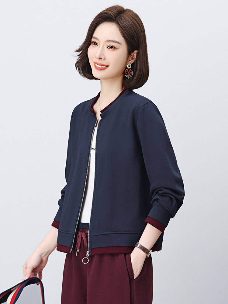 原创设计假两件开衫卫衣小衫2025秋春新款上衣长袖女拼色拼接外套,女装短外套,璐依舞