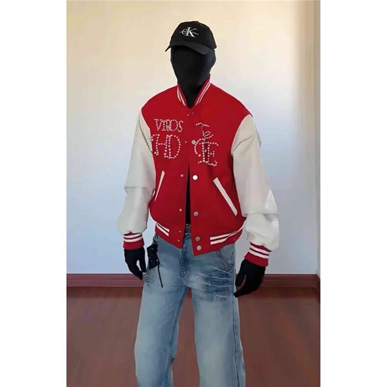 珍珠红色棒球服撞色夹克外套JK0116-P100,男装夹克,星座313A(原308A-2)