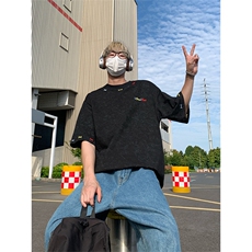美式重磅做旧绣花短袖t恤圆领宽松半袖情侣上衣T3684-特价P35，男装T恤，电商A007