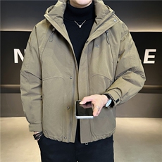 55805-L-3XL-P215标50绒店主风男士连帽休闲冬季纯色羽绒服外套，男装羽绒服，电商B255