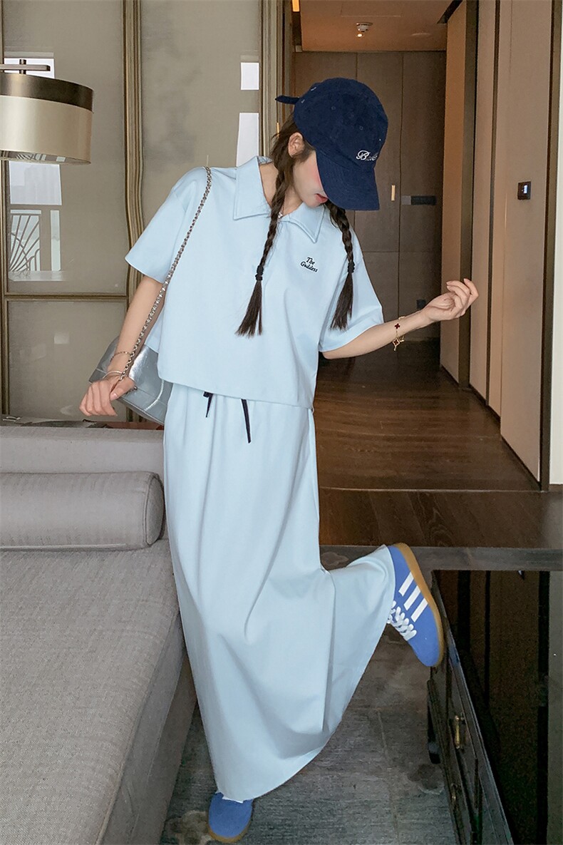 浅蓝色减龄卫衣套装裙女2025夏季新款高级感休闲显瘦半身裙两件套,女装套装/套裙,2C206
