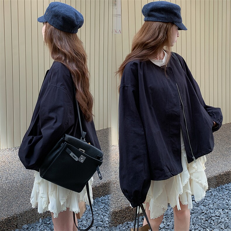 简约设计感外套女短款藏青色2025春季新款休闲百搭气质上衣图片