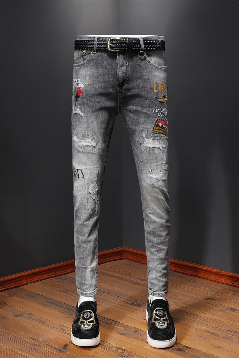 2021春夏新款潮牌刺绣弹力牛仔裤男微垮小脚裤QT2012A-9181-P110,男装牛仔裤,电商D218