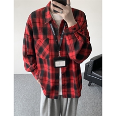 衬衫男秋季新款港风宽松大码磨毛格子长袖衬衣CS6638-特P29，男装衬衫，星座214-3