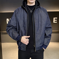 标50白鸭绒冬装羽绒服男假两件连帽牛仔外套B317/J555/P238，男装工装外套，电商B317