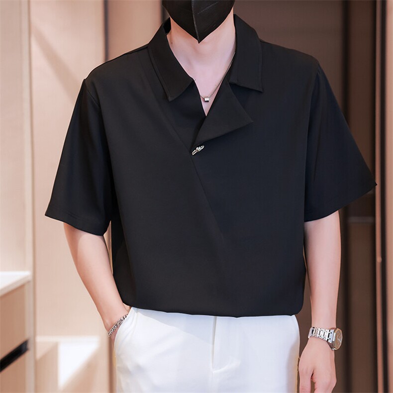 小伙立领纯色衬衫男休闲宽松风刺绣衬衣轻熟风A236-82578-P45,男装衬衫,电商A236