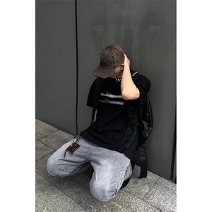 美式高街复古水洗黄泥染牛仔裤男宽松直筒长裤1001-1-N789-P55图片