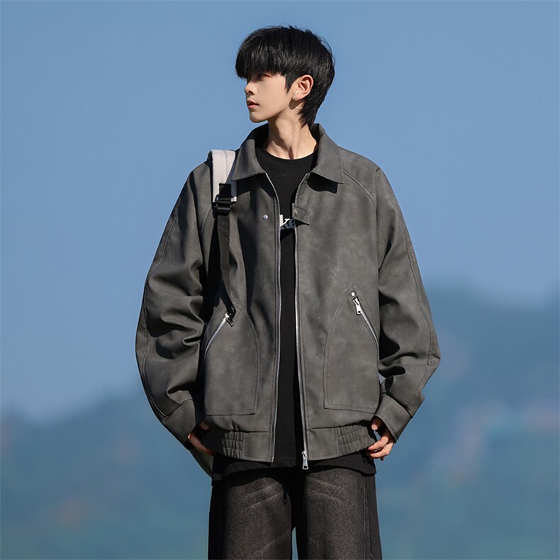 JK8606-P78L-8XL2026春季大码美式皮棉翻领衣夹克外套，男装夹克，星座109