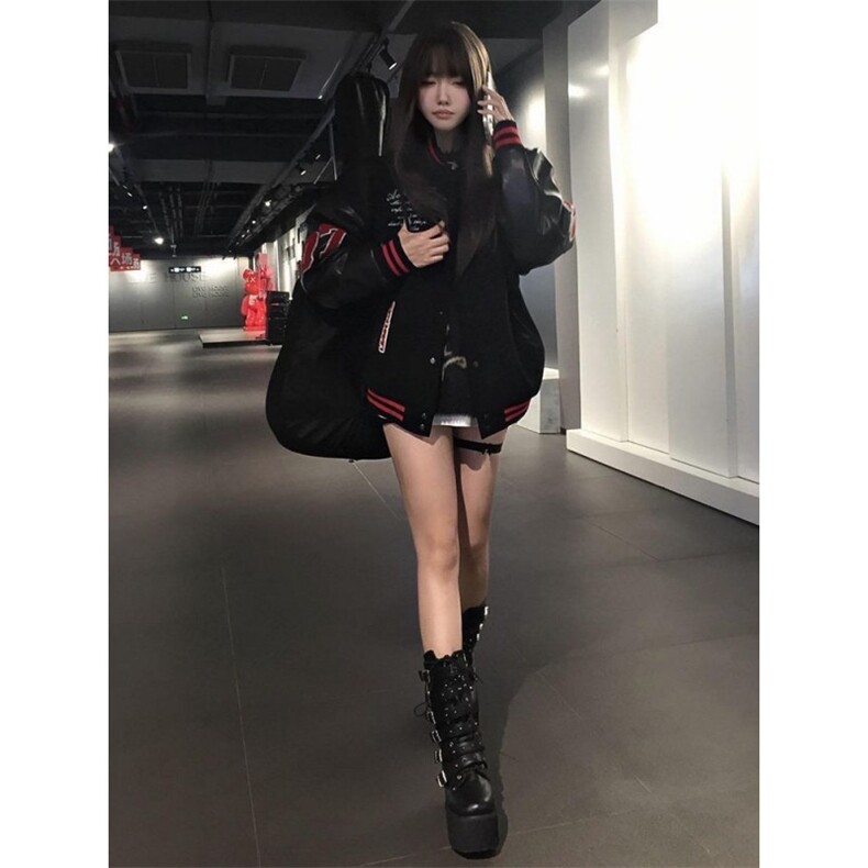 高街潮牌设计感拼接撞色棒球服外套男女秋冬美式复古宽松情侣夹克,男装夹克,星座506A