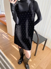 秋季新款丝绒烫钻吊带裙，女装背心吊带，LION&CAT(2F)