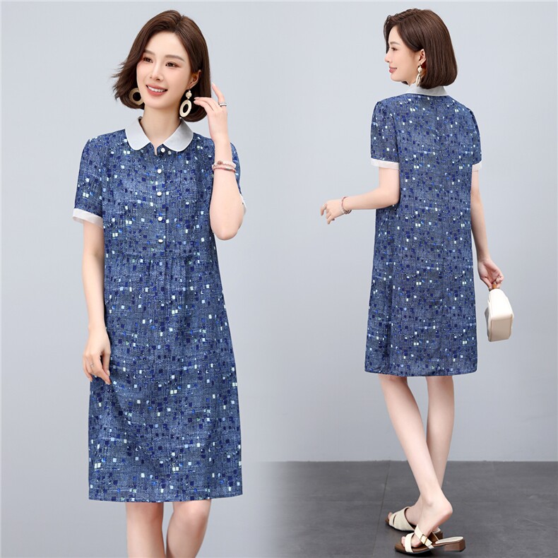 2025年夏季优雅气质碎花娃娃领时尚休闲碎花连衣裙，女装连衣裙，依恋蒂丝