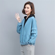 2021春季新款时尚V领休闲宽松舒适卫衣外套，女装卫衣/绒衫，玛其路