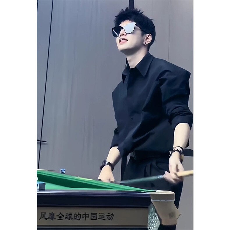 抖音得物品质二开26春装中性风冰丝休闲长袖衬衣垂感宽松上衣W88,男装衬衫,电商A486-1