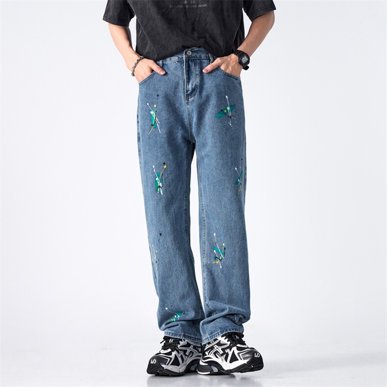2026春夏款无影墙直筒牛仔裤男潮牌涂鸦休闲长裤宽松印花DY62-P60图片