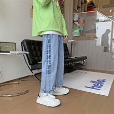 春秋牛仔裤男潮流宽松直筒格子阔腿裤潮牌百搭休闲裤子k298-p45,男装牛仔裤,星座1008-1