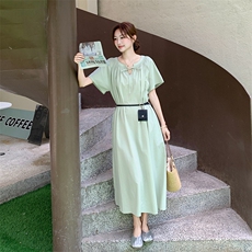 法式显瘦薄荷绿连衣裙女夏2025新款收腰显瘦爆款甜美独特漂亮长裙，女装连衣裙，2C159