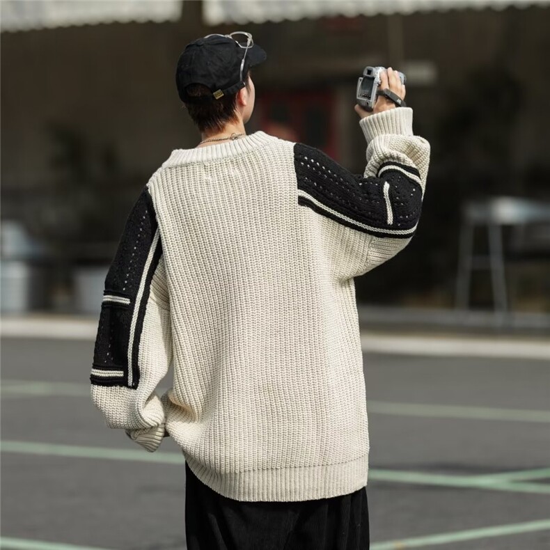 欧美简约休闲拼色针织衫2023日系潮流宽松毛衣男B610-P48,男装针织衫/毛衣,星座1109-3