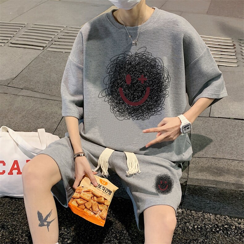 套装！华夫格套装短袖T恤短裤男TZ213-特P38,男装T恤,电商B367