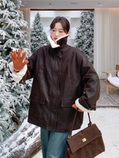 新款（出货）高克重一体绒PU皮派克服2B156-813-P265-K398，女装短外套，2B156