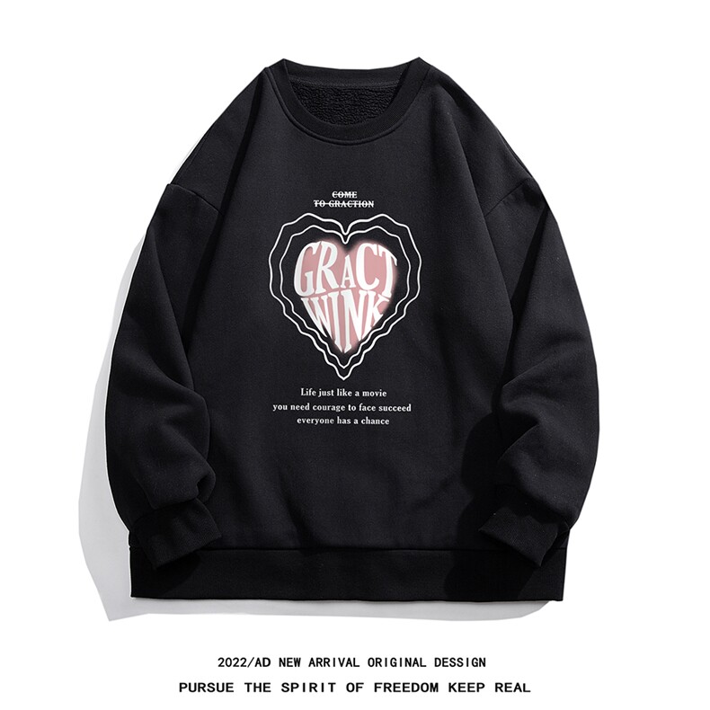 白底平铺秋季新款宽松情侣圆领卫衣爱心印花美潮W6170P25控38，男装卫衣，电商A268-1