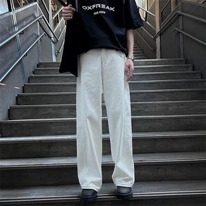 现货宜家景100棉白色全棉宽松直筒牛仔裤子男女休闲款565/P49