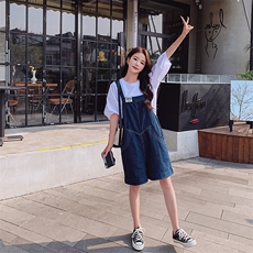 现货有买家秀夏装牛仔两件套背带短裤8876背带裤P100K158套P125K，女装套装/套裙，2C098