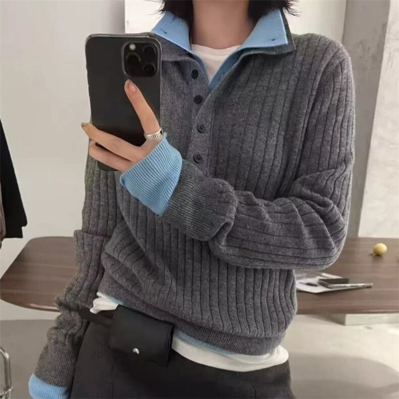 打底衫女秋冬内搭翻领套头保暖长袖针织毛衣,针织衫/毛衣,鑫之绒