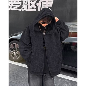 廓形连帽开衫卫衣外套简约复古宽松休闲慵懒拉链WY187-P57图片