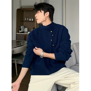 不规则高领毛衣男秋冬高级感痞帅内搭慵懒风宽松针织衫 MY559图片