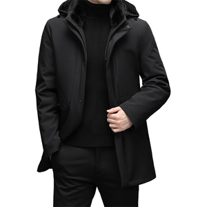 冬季新款男士可脱卸内胆水貂毛领连帽羽绒服中年保暖加厚连帽外套图片