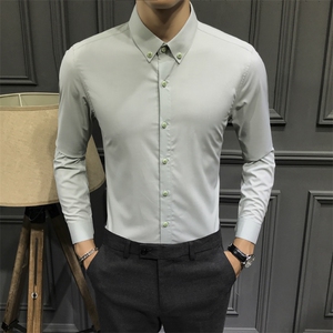 纯色修身咖色衬衫男上衣打底衫衬衣 C604-P40图片