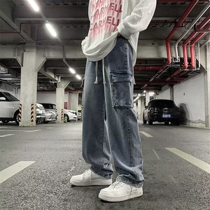 复古工装牛仔裤男潮牌多口袋抽绳裤子宽松百搭个性A118/P46图片
