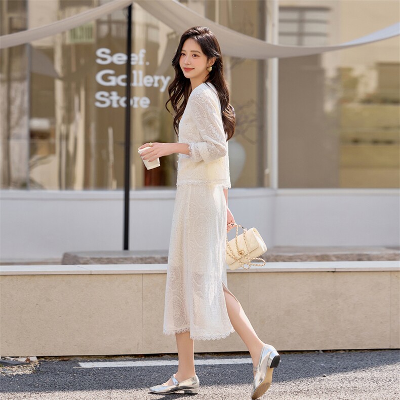 【现货！！！！】蕾丝半身裙小香风两件套女,女装套装/套裙,素月