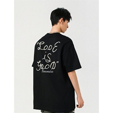 706-T6221-P48现货260克重磅夏季LOVE立体珍珠字母标语短袖T恤，男装T恤，星座706