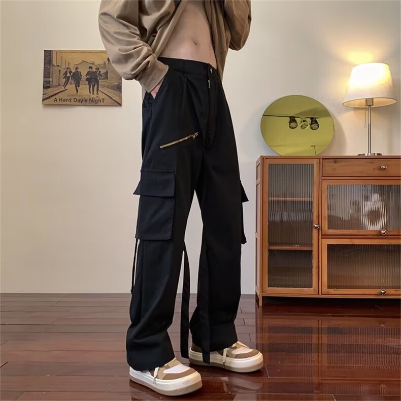 美式街头hiphop直筒宽松工装裤情侣阔腿拖地裤潮K7128-P40加绒50,男装工装外套,星座1008-1