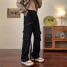 美式街头hiphop直筒宽松工装裤情侣阔腿拖地裤潮K7128-P40加绒50，男装工装外套，星座1008-1