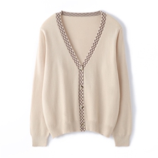 新款秋冬女装宽松显瘦V领长袖单排扣针织开衫，女装针织衫/毛衣，奥千羊绒