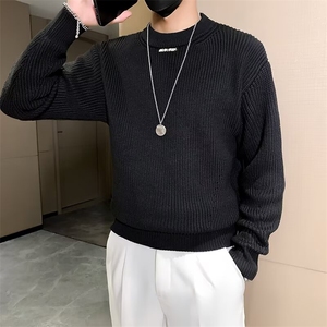 潮牌慵懒风简约圆领毛衣秋冬季纯色男士内搭针织打底衫 S603图片