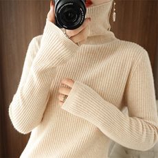 时尚百搭女士高领羊毛衫修身显瘦长袖针织毛衣，女装羊毛衫，开创羊绒