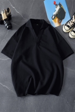 夏季现货主推大码港风情侣翻领泡泡格冰丝短袖T恤男T607P33，男装T恤，电商B226-2（原B217-2）