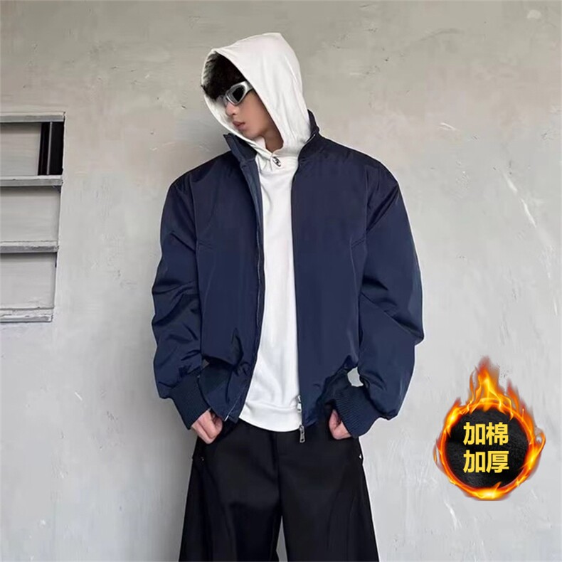 抖音得物美式潮休闲夹克春季立领纯色复古工装加厚棉服外套MF01，男装夹克，电商A443