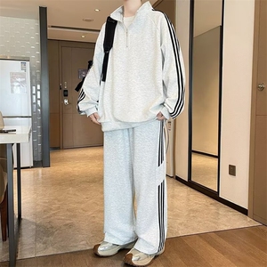 美式卫衣男春秋季2025新款立领半拉链长袖套头宽松休闲卫裤两件套