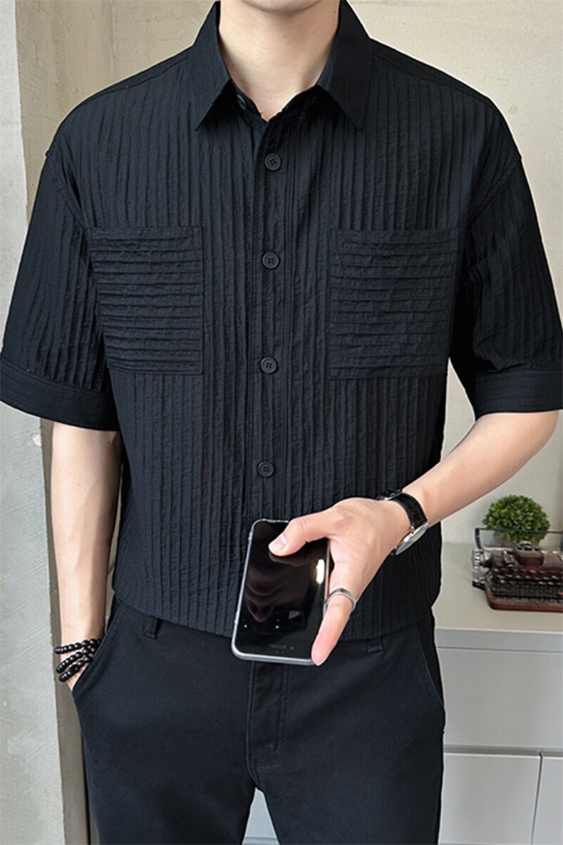 2025新款夏季短袖衬衫男冰丝薄款透气男装衬衣A313-W8015-P75,男装T恤,电商A313