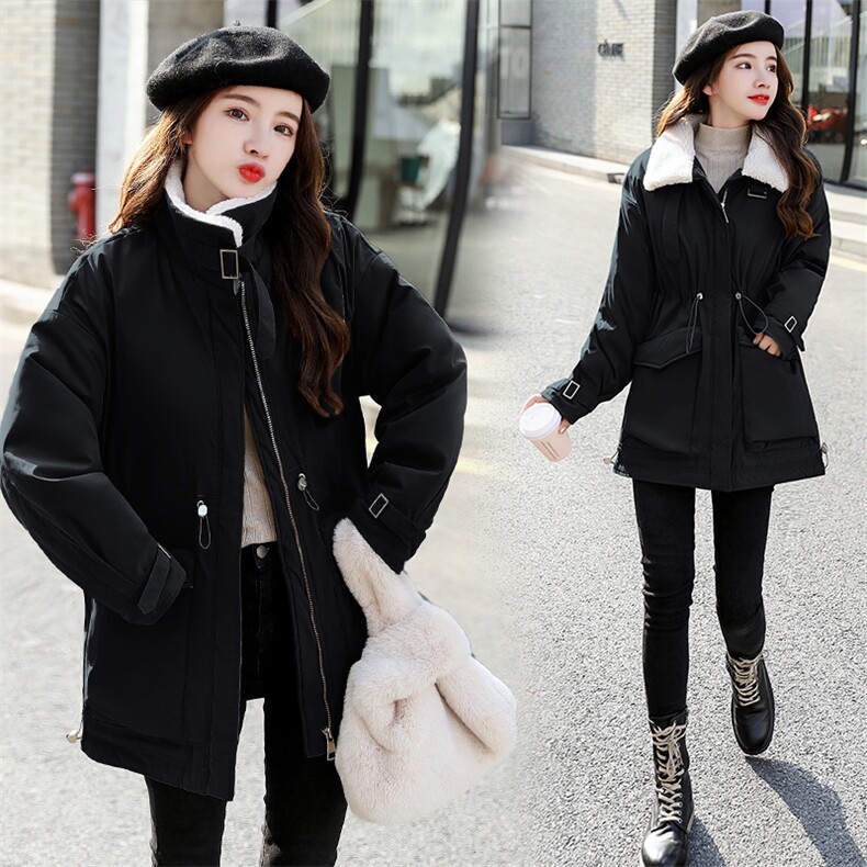棉衣/棉服2021新款冬仿羊羔毛中长款工装棉服女外套,女装派克服,瑶迪依秀