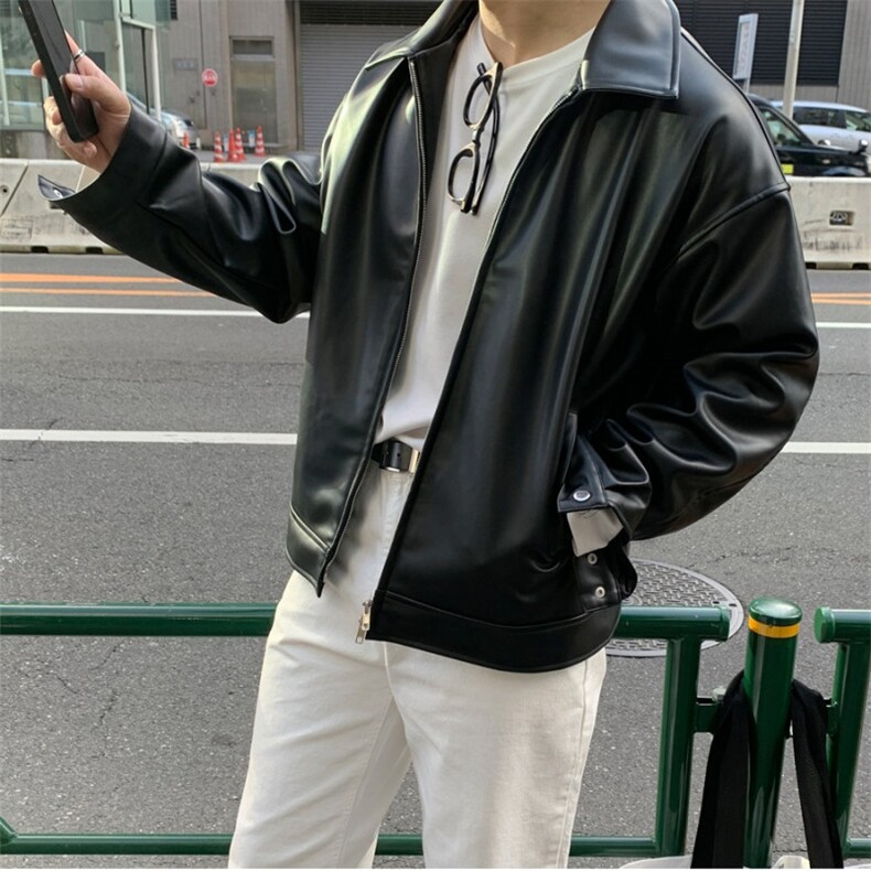 外套男士秋季时尚宽松机车服皮夹克男装韩版休闲时尚痞帅翻领皮衣,男装夹克,星座710