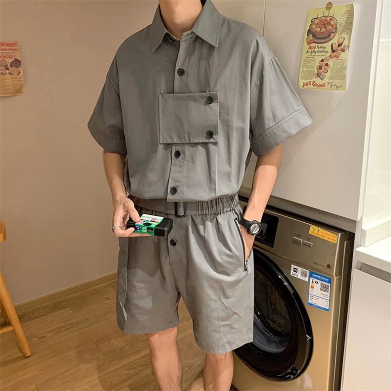 连体裤男韩版潮流短袖2023夏季新款ins套装短裤百搭上衣W2396-P60,男装休闲套装,星座412-3