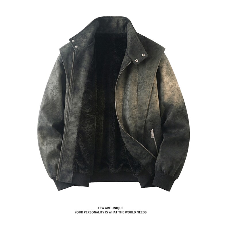 加绒加厚棉衣扎染解构设计休闲皮衣复古外套男D54160-TP80不,男装皮衣,电商A102